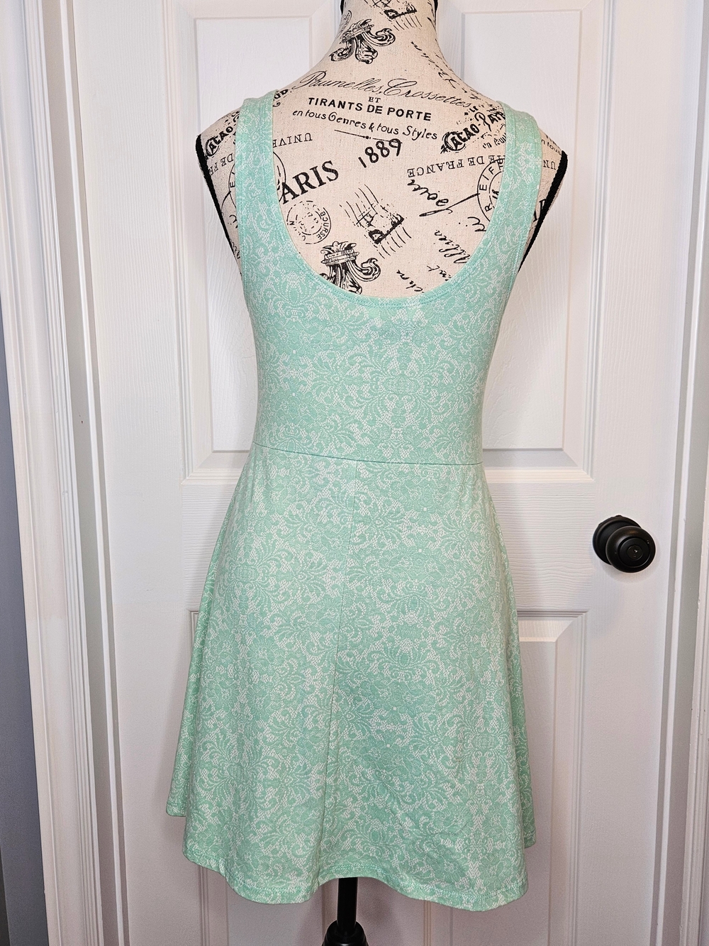 NWOT Bluenotes Mint Green Floral Lace Print Fit Flare Skater Mini Dress L - Picture 9 of 9
